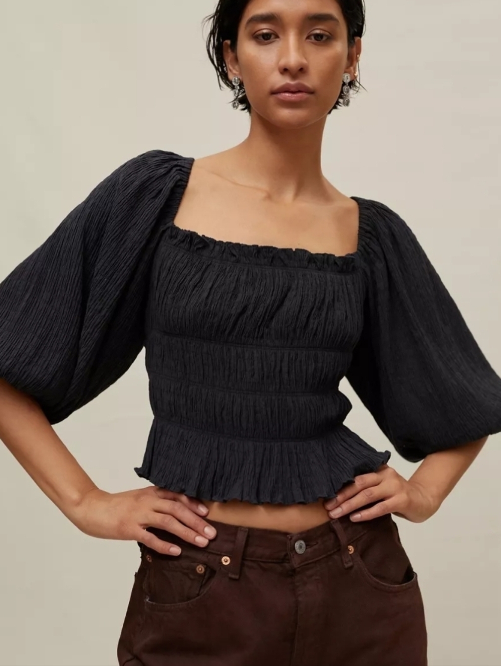 NWT Urban Outfitters Black Lace Up Closure Top